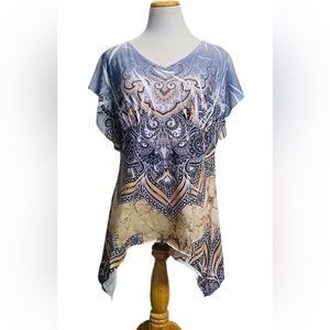 Live and Let Live Boho Shark-bite Butterfly-Sleeve Top With Lace Size XL
